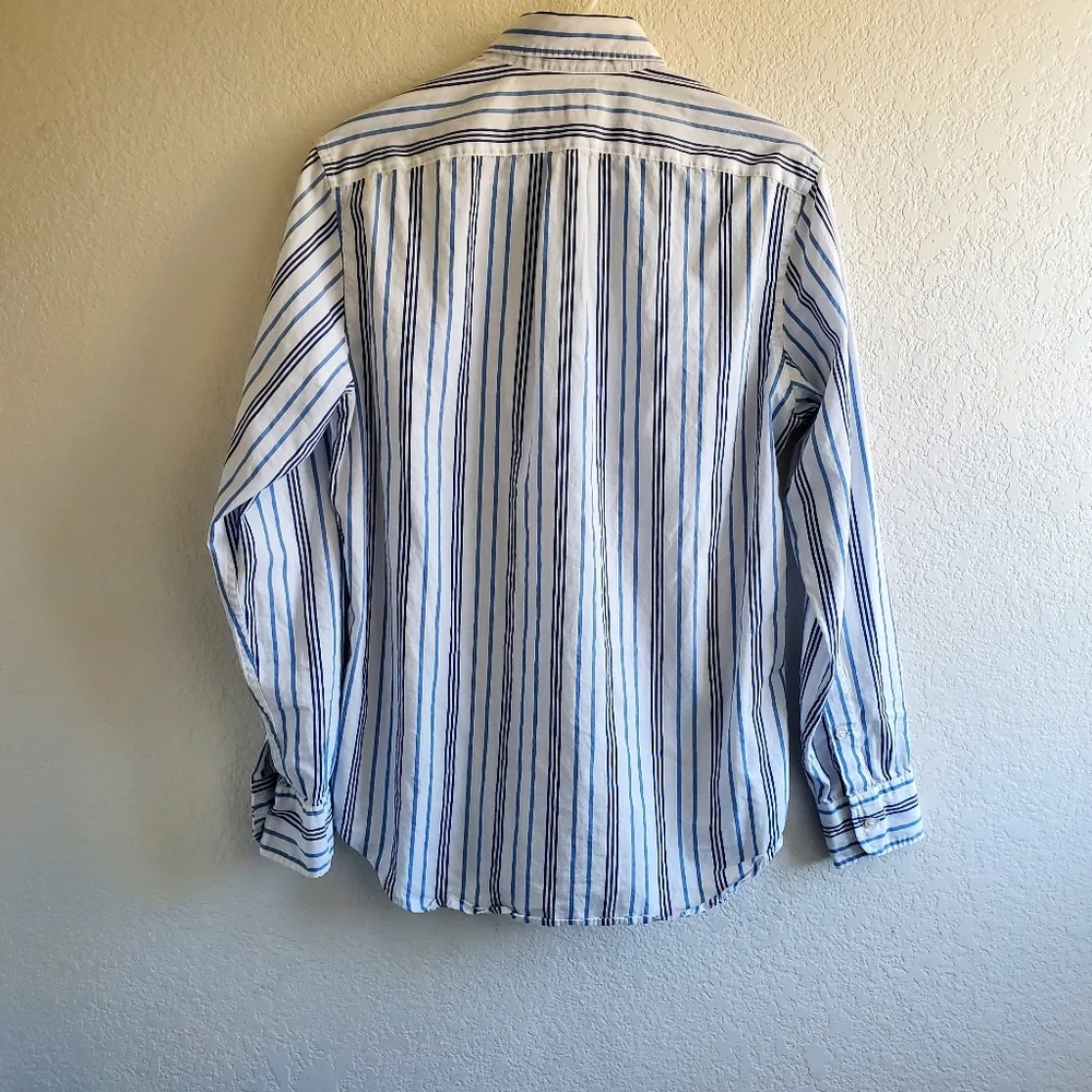 J. Crew Men Secret Wash Blue Striped‎ Poplin Long Sleeve Shirt Office Career